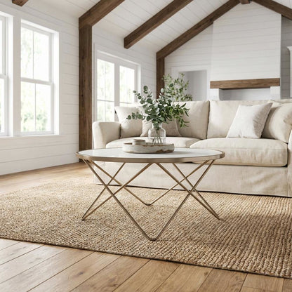 Champagne Coffee Table with Frosted Glass Top and Metal Frame Design