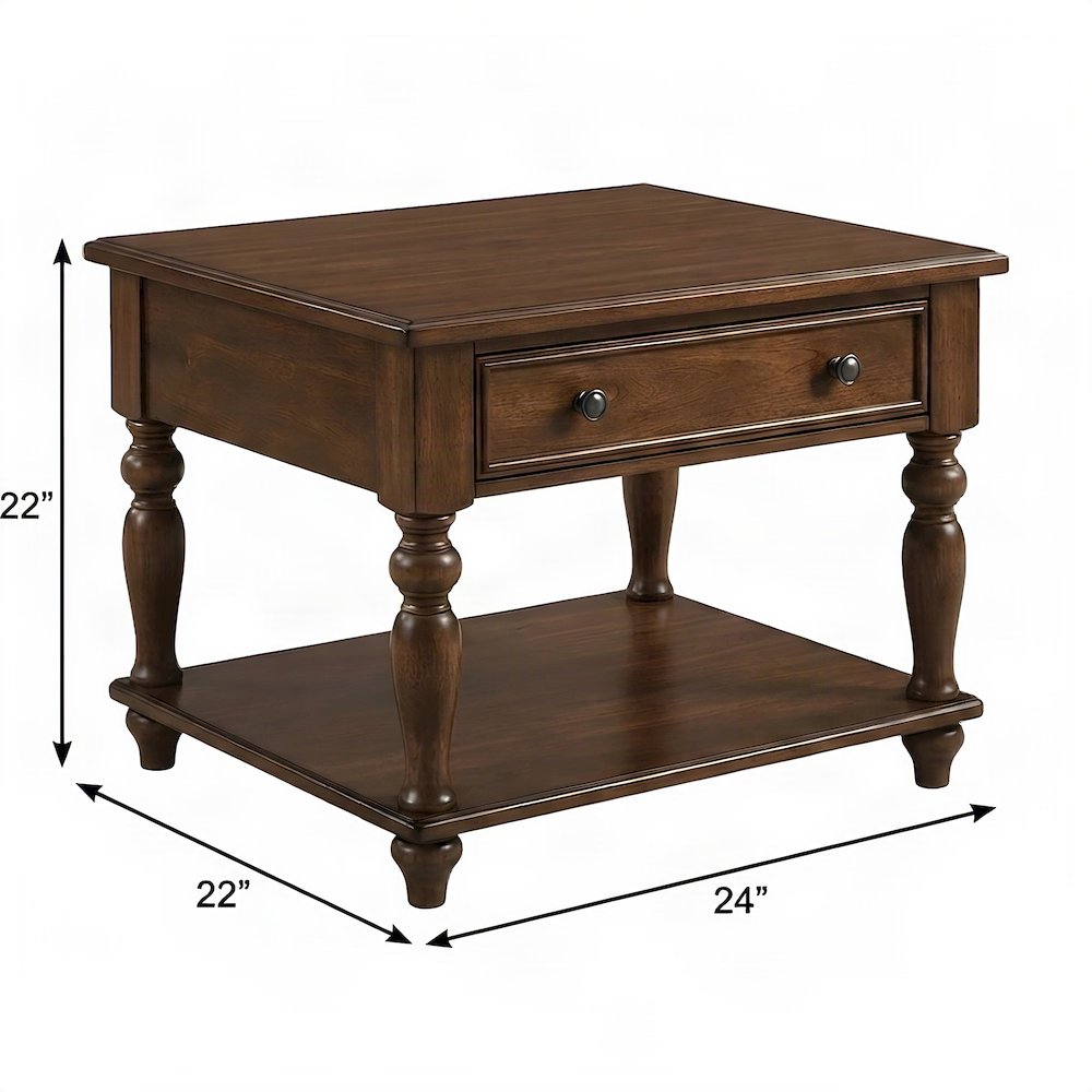 Veneer-Finish Composite Wood End Table, Small Side and Accent Table, Walnut
