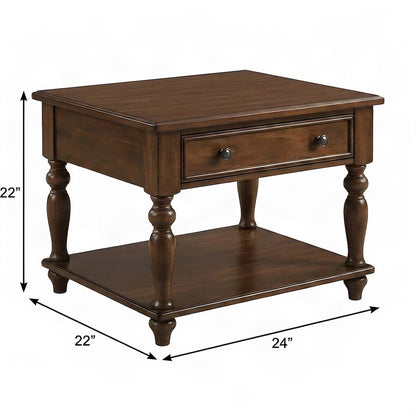 Veneer-Finish Composite Wood End Table, Small Side and Accent Table, Walnut