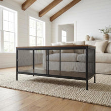 Coffee Table Antique Oak and Black Metal Tube Frame with Veneer Top, MDF Base