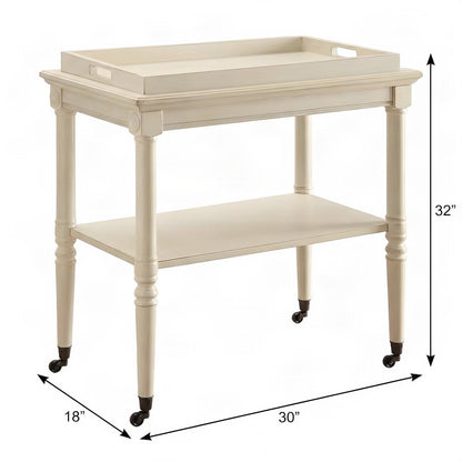 Wood Rolling Bar Cart with Metal Casters, Wheeled Storage Trolley, Antique White