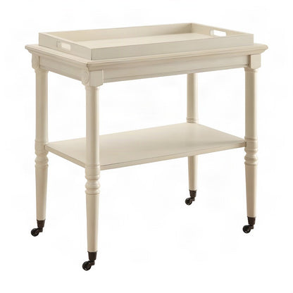 Wood Rolling Bar Cart with Metal Casters, Wheeled Storage Trolley, Antique White