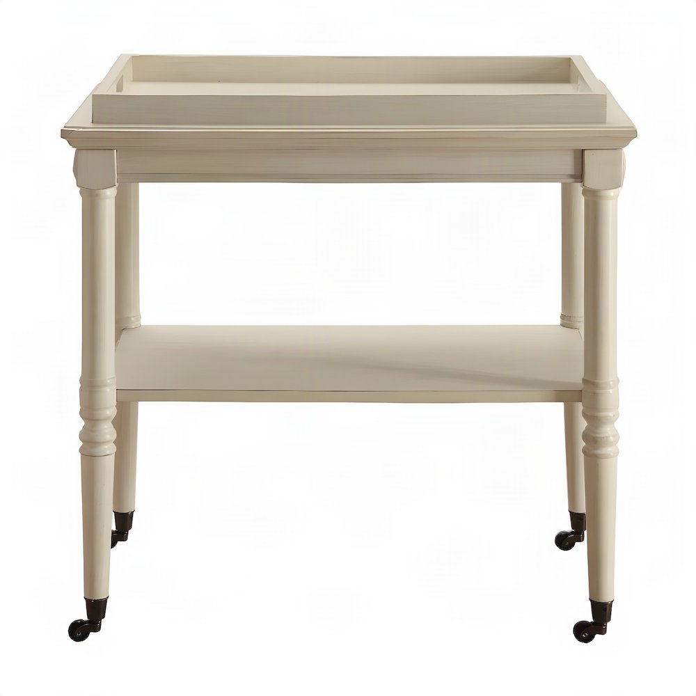 Wood Rolling Bar Cart with Metal Casters, Wheeled Storage Trolley, Antique White