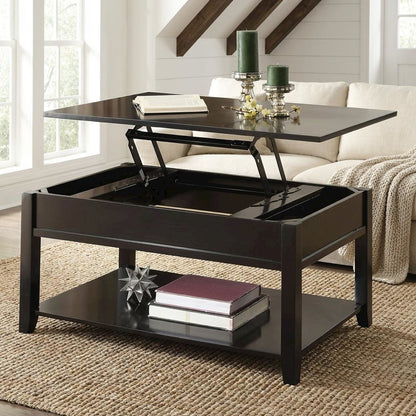 Black Coffee Table with Lift Top, Wood Veneer and Engineered Wood Surface