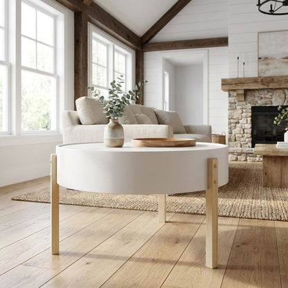 Coffee Table White & Wood-Tone Pine MDF with Durable Finish and Stylish Design