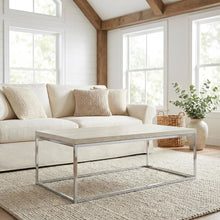 Chrome Coffee Table with Industrial Metal Frame and Wood Top, Rectangular Design