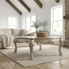 Coffee Table Gold Patina & Bone Wood and Poly-Resin Surface Stylish Design