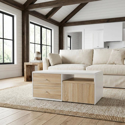 White High Gloss Coffee Table with Wood Veneer and Composite Wood Finish