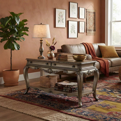 Wood Veneer Console Sofa Table, Transitional Entryway Accent, Vintage Oak