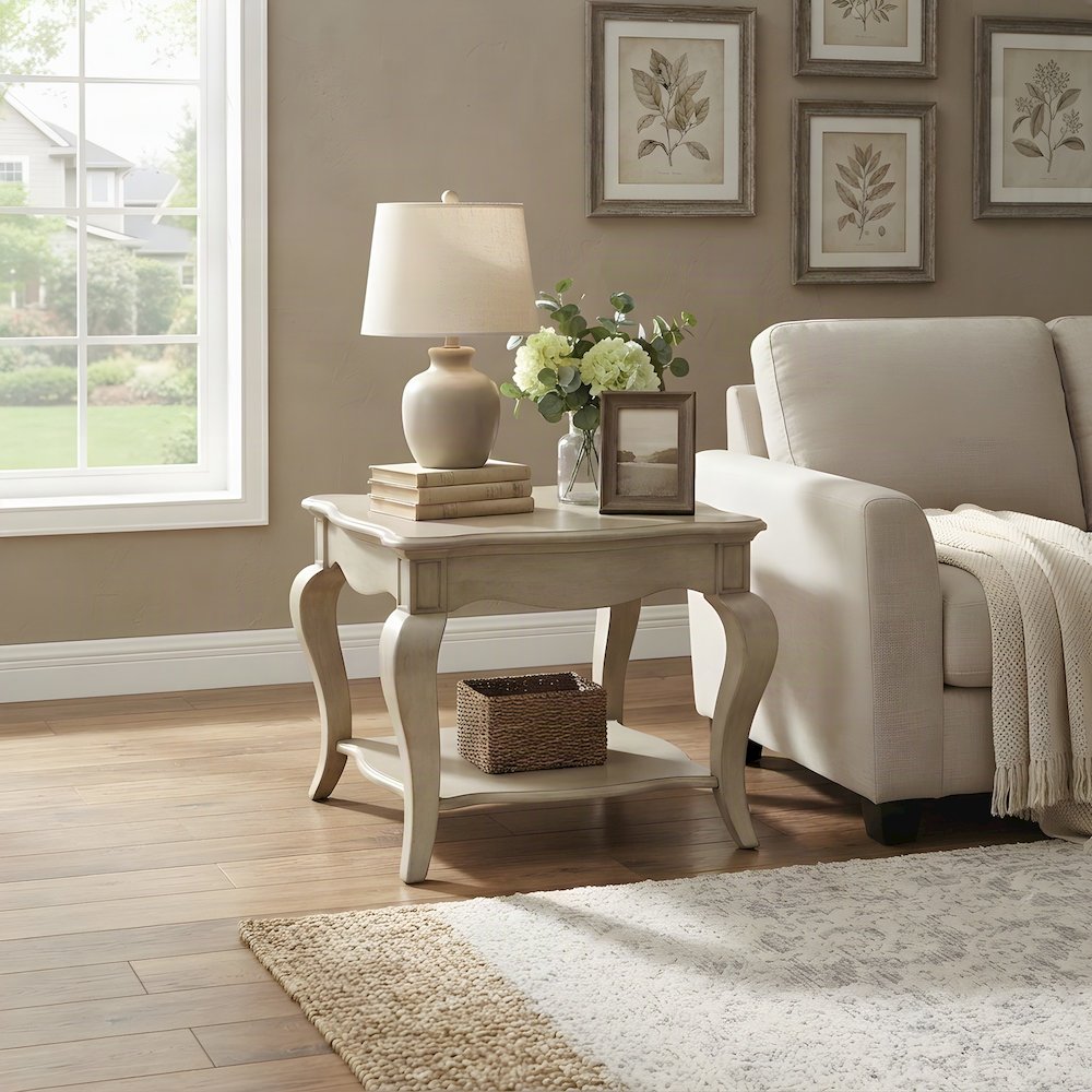 Traditional Wood Side Table, Small End Table for Living Room, Antique Taupe
