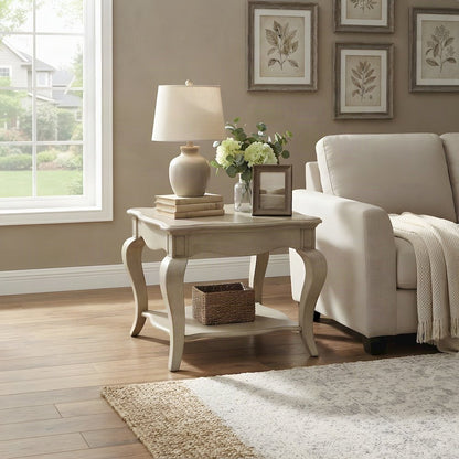 Traditional Wood Side Table, Small End Table for Living Room, Antique Taupe
