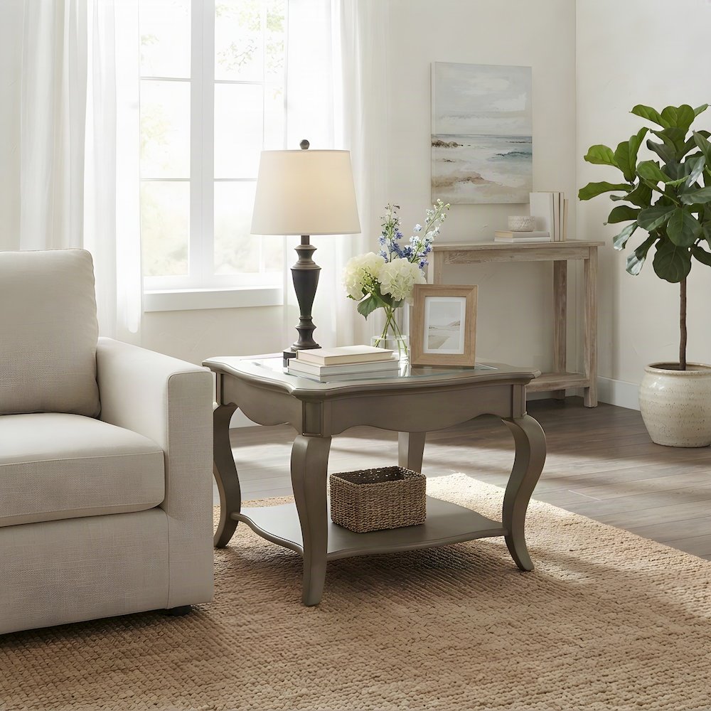 Traditional Wood Side Table, Small End Table for Living Room, Antique Taupe