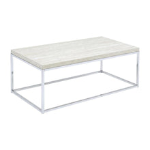 Chrome Coffee Table with Industrial Metal Frame and Wood Top, Rectangular Design