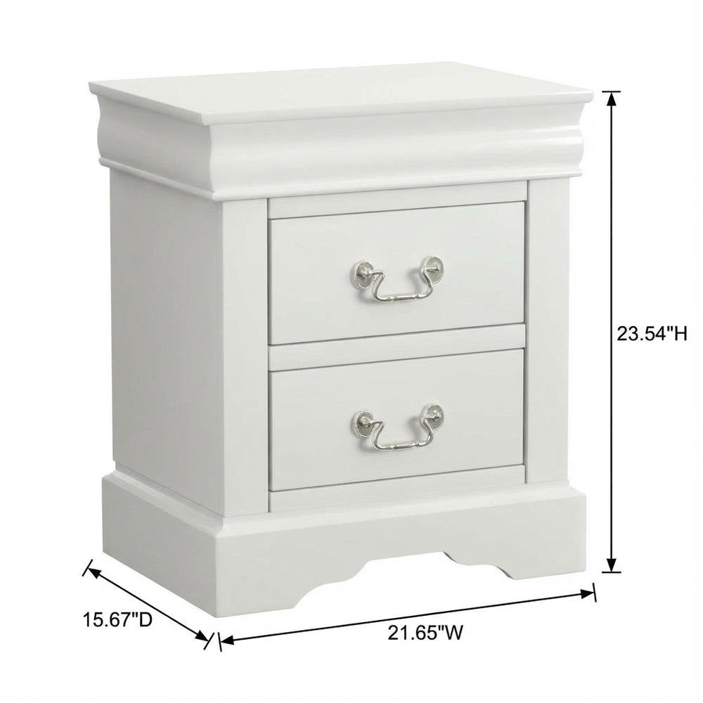 White Bedroom Nightstand with Traditional Design and Brushed Nickel Accents