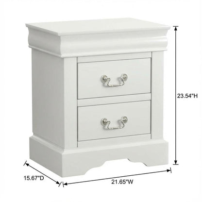 White Bedroom Nightstand with Traditional Design and Brushed Nickel Accents