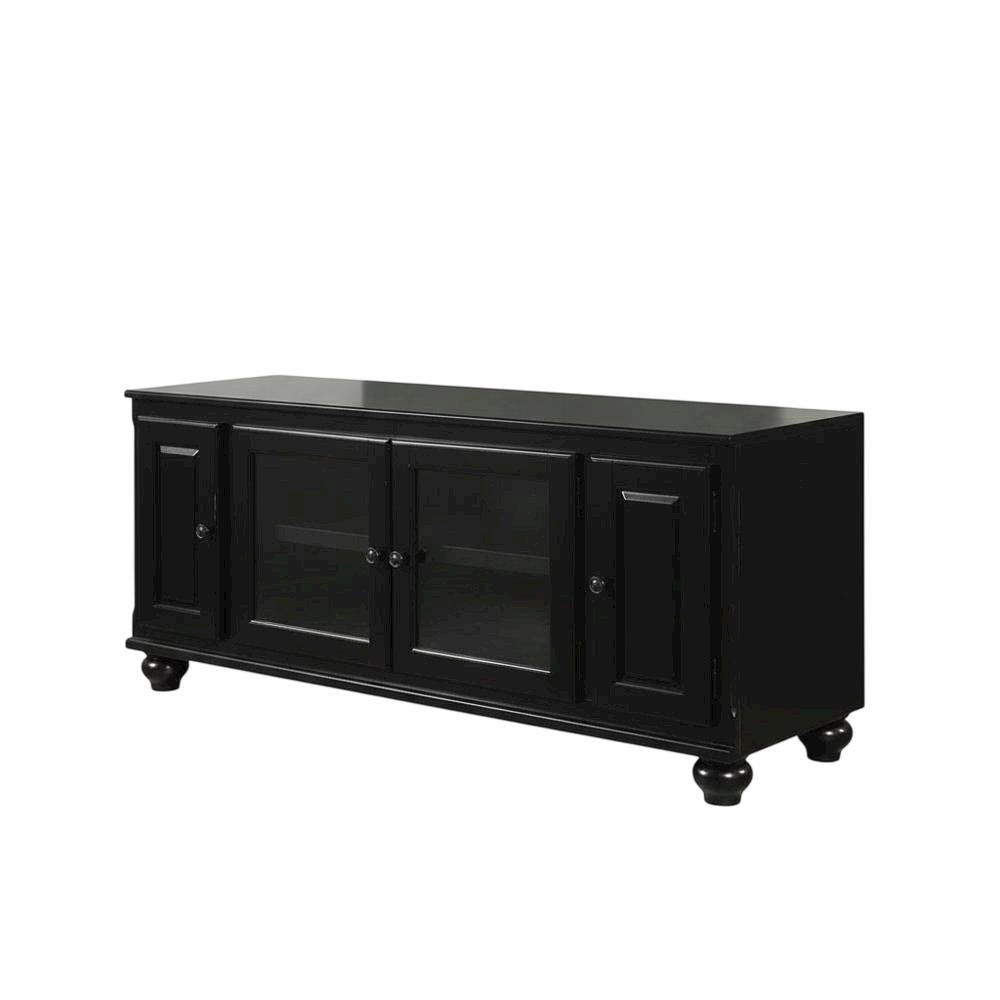 Black wood TV stand with spacious surface and modern design
