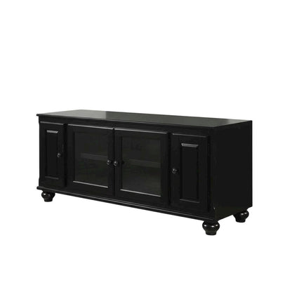 Black wood TV stand with spacious surface and modern design