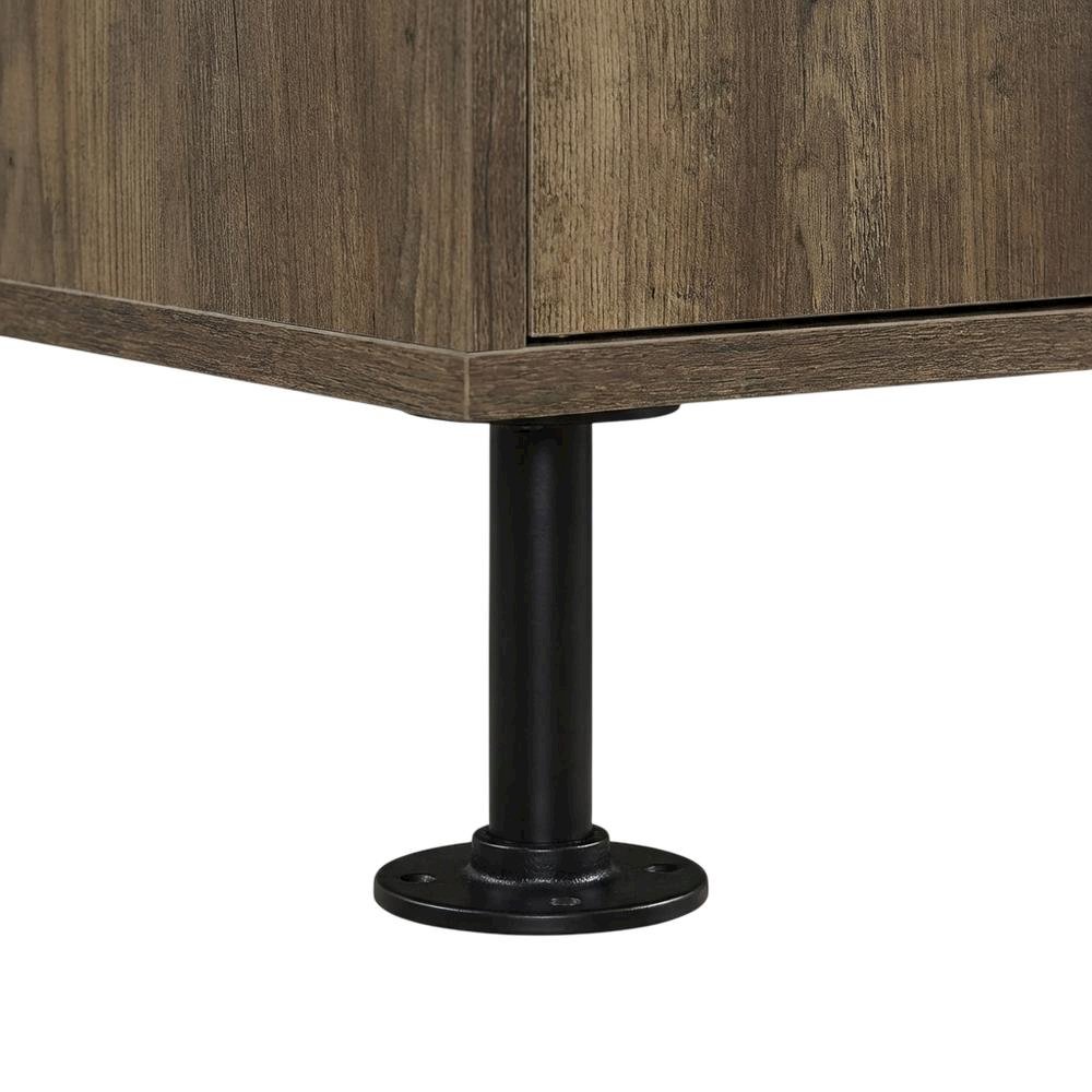Rustic Oak, Black Finish TV Stand, Industrial Style, Multi-Color Design