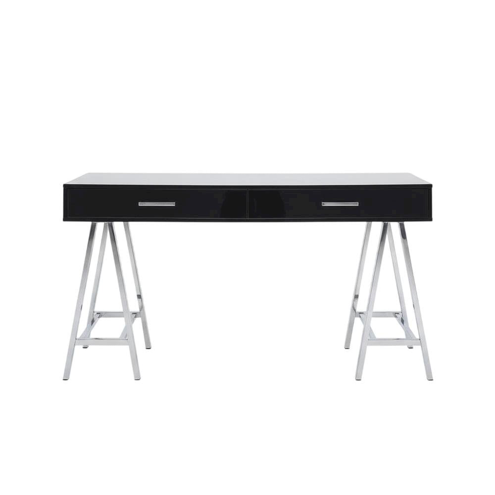 Black High Gloss And Chrome Finish Office Desk With Built-In Usb Port