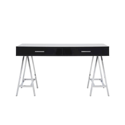 Black High Gloss And Chrome Finish Office Desk With Built-In Usb Port