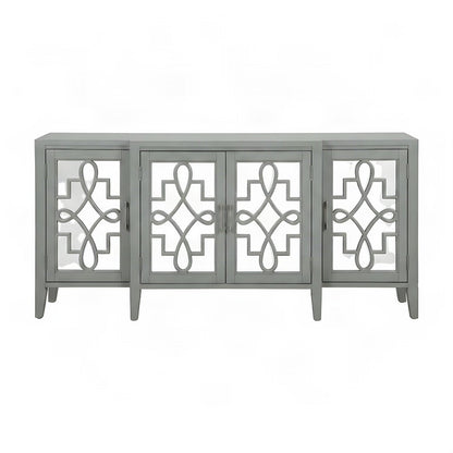 Mirrored Wood Console Table with 4-Door Storage for Entryway, Antique Gray