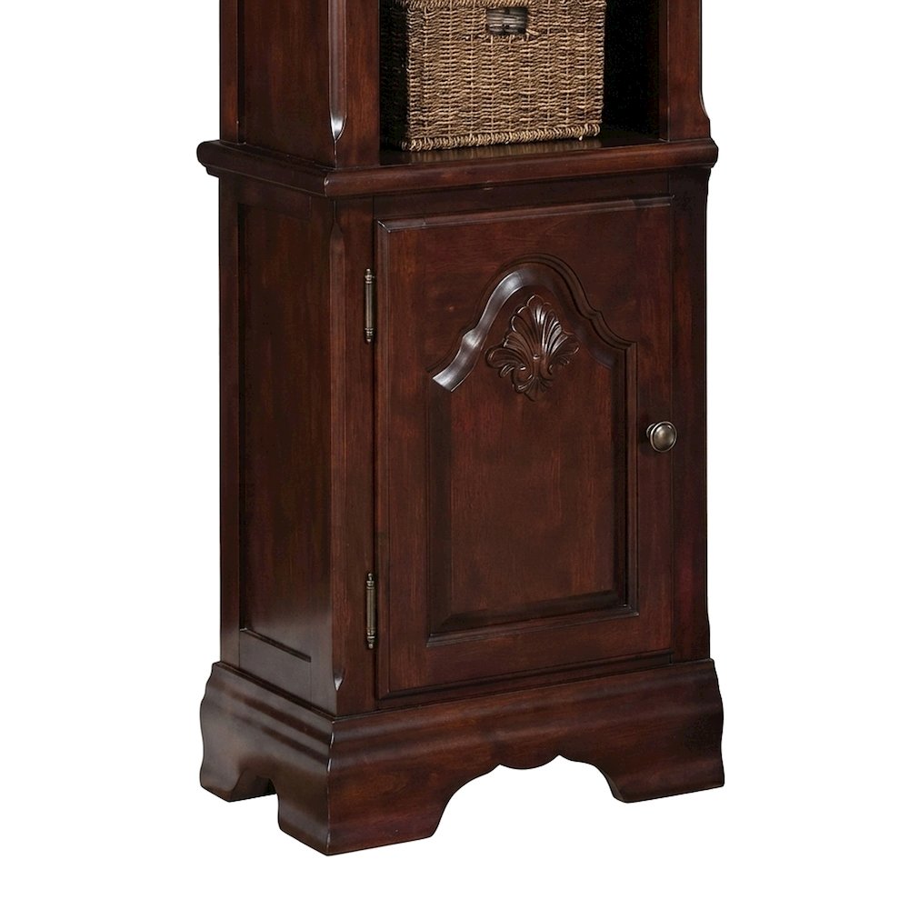 Wood Veneer Entertainment Center with Glass TV Stand, Storage, Cherry