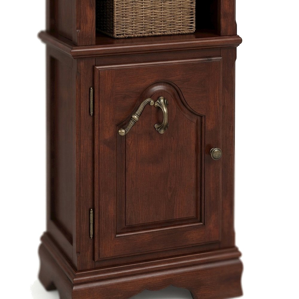 Wood Veneer Entertainment Center with Glass TV Stand, Storage, Cherry