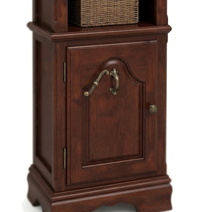Wood Veneer Entertainment Center with Glass TV Stand, Storage, Cherry
