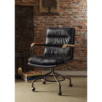 Harith Swivel Office Chair Vintage Blue Top Grain Leather