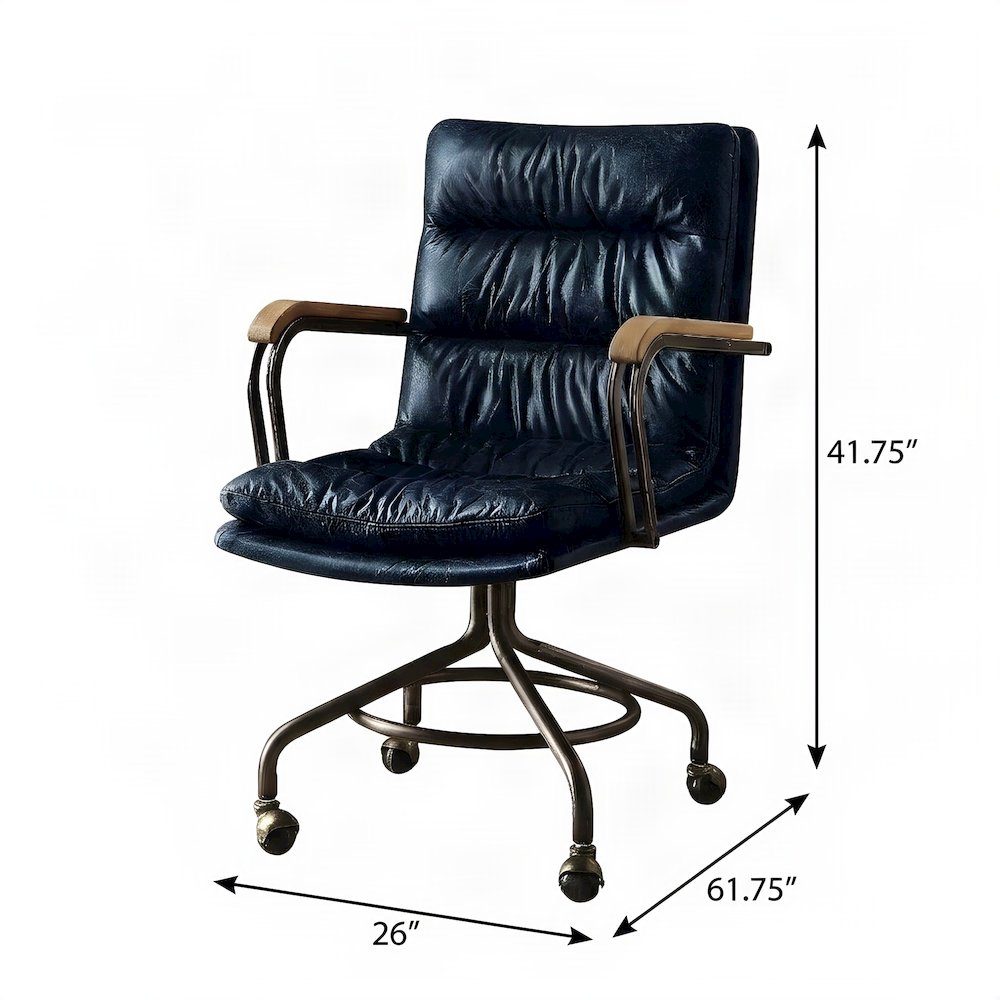 Top Grain Leather Swivel Mid-Back Office Chair, Vintage Blue Top Grain Leather