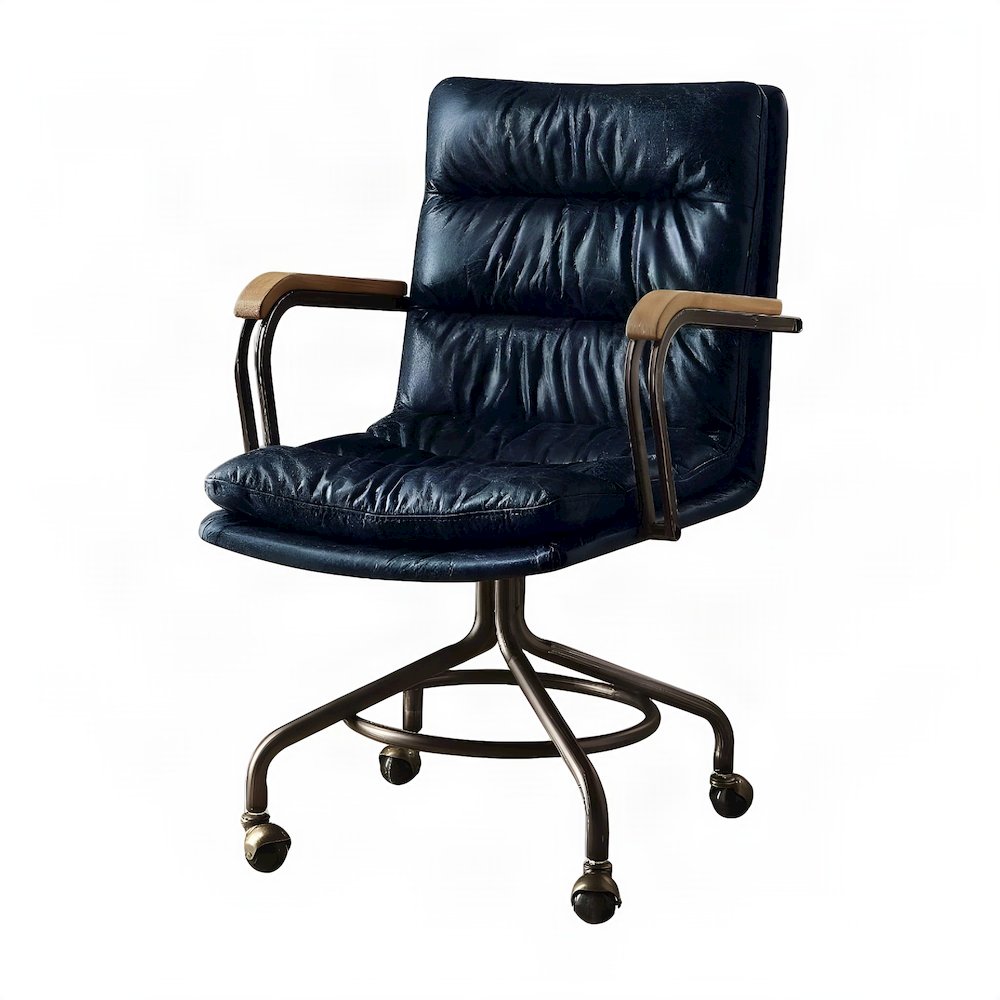Top Grain Leather Swivel Mid-Back Office Chair, Vintage Blue Top Grain Leather