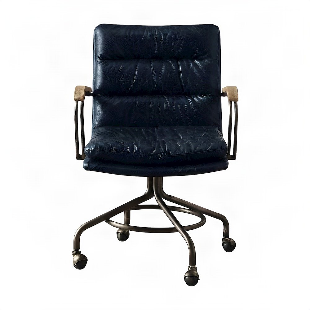 Top Grain Leather Swivel Mid-Back Office Chair, Vintage Blue Top Grain Leather