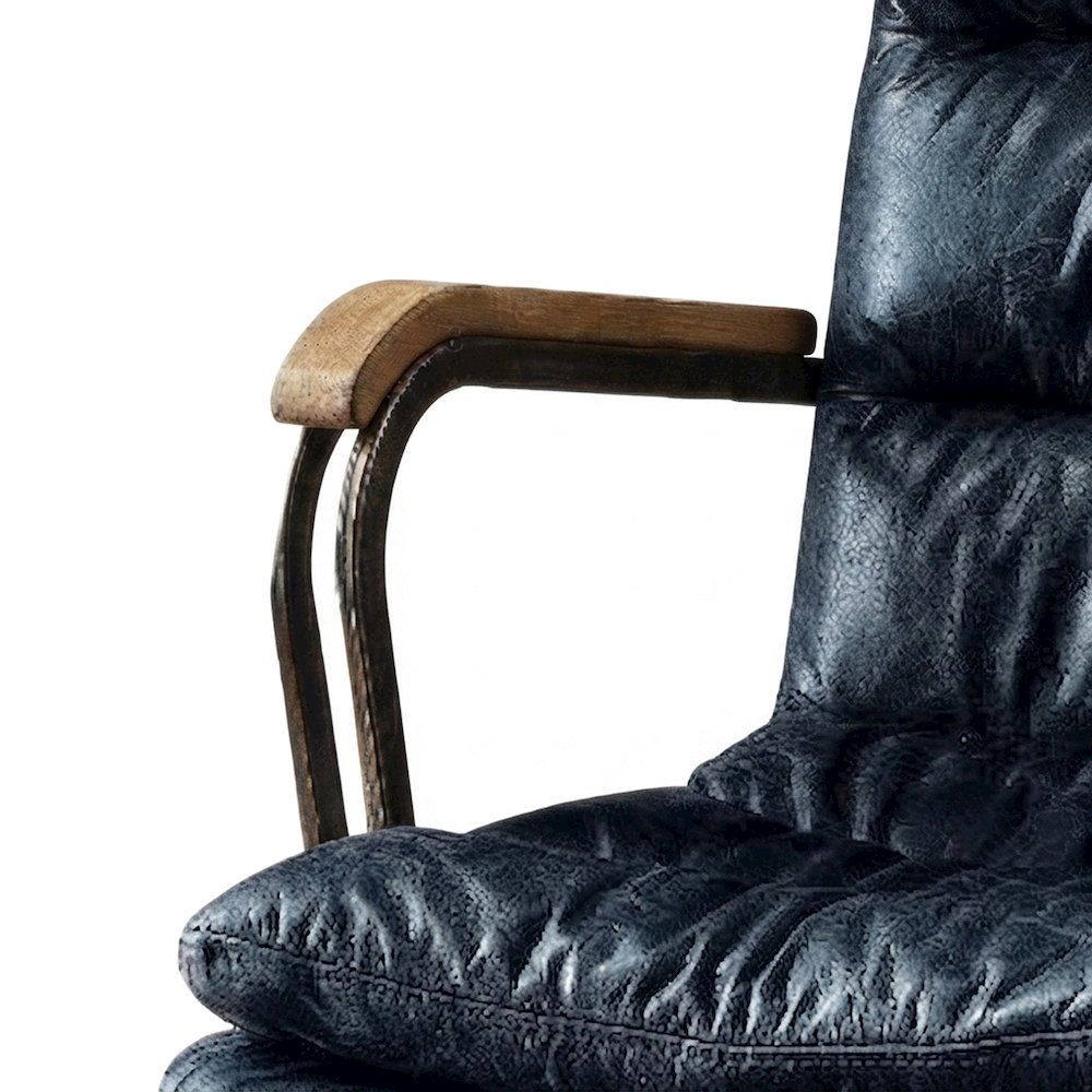 Top Grain Leather Swivel Mid-Back Office Chair, Vintage Blue Top Grain Leather
