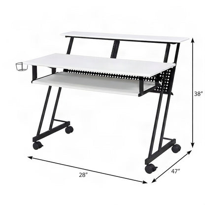 Industrial Metal and MDF Music Recording Studio Desk with Shelf, White & Black