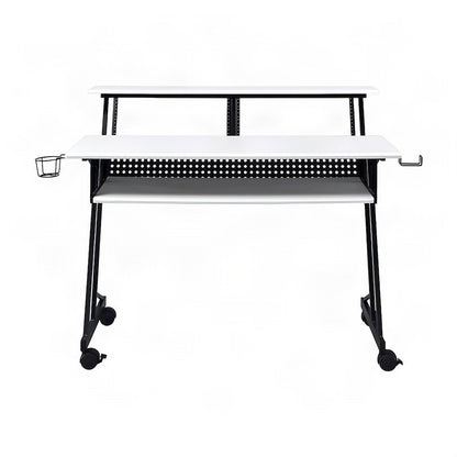 Industrial Metal and MDF Music Recording Studio Desk with Shelf, White & Black