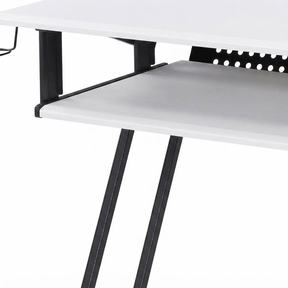 Industrial Metal and MDF Music Recording Studio Desk with Shelf, White & Black
