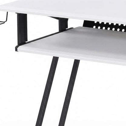 Industrial Metal and MDF Music Recording Studio Desk with Shelf, White & Black