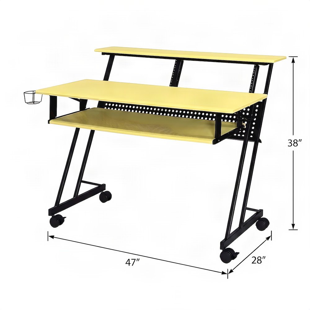 Industrial Metal and MDF Music Recording Studio Desk with Shelf, Yellow & Black