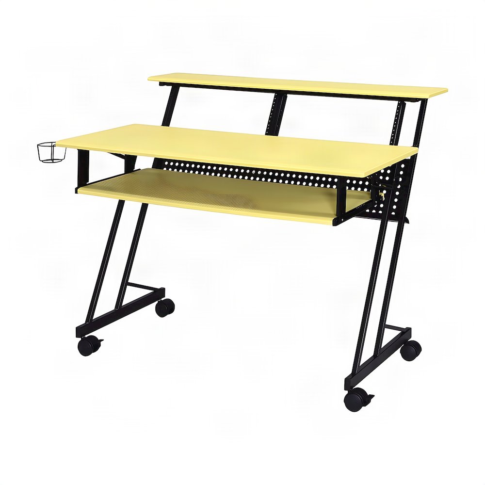 Industrial Metal and MDF Music Recording Studio Desk with Shelf, Yellow & Black