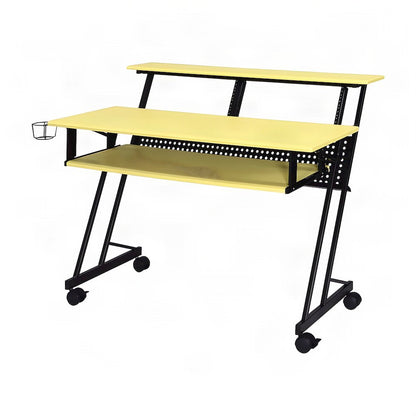 Industrial Metal and MDF Music Recording Studio Desk with Shelf, Yellow & Black