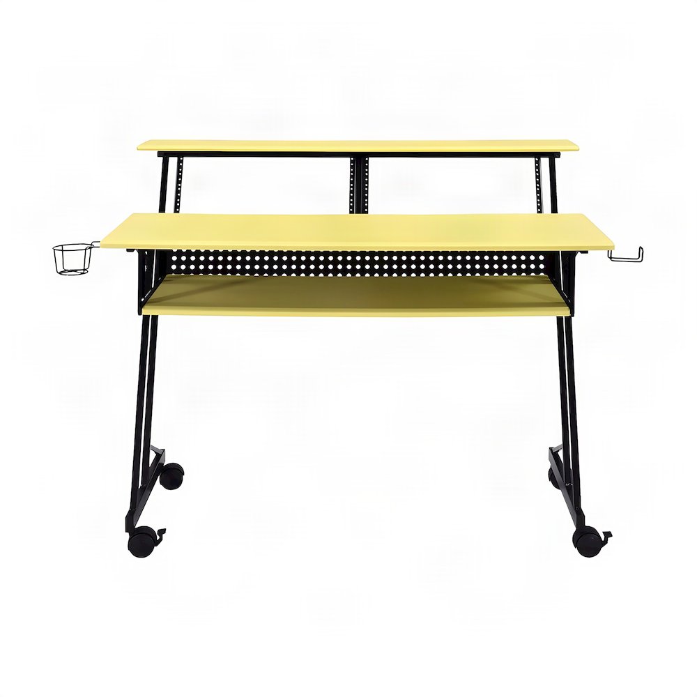 Industrial Metal and MDF Music Recording Studio Desk with Shelf, Yellow & Black