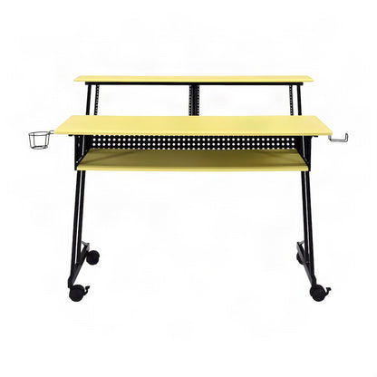 Industrial Metal and MDF Music Recording Studio Desk with Shelf, Yellow & Black