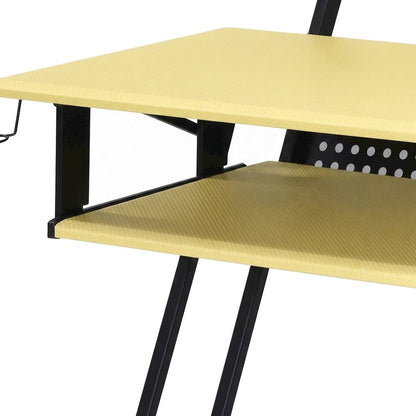 Industrial Metal and MDF Music Recording Studio Desk with Shelf, Yellow & Black