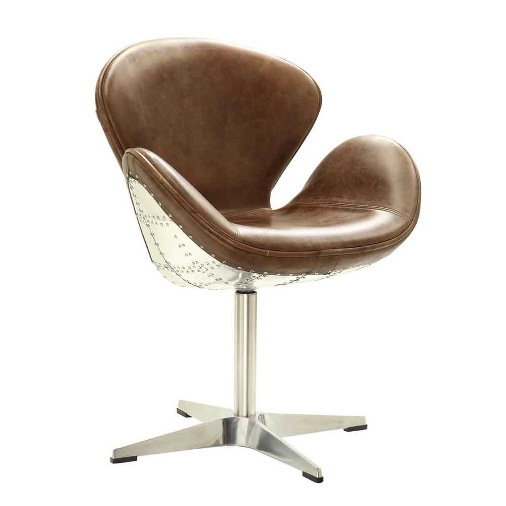 Brancaster Accent Chair w/Swivel Retro Brown Top Grain Leather & Aluminum