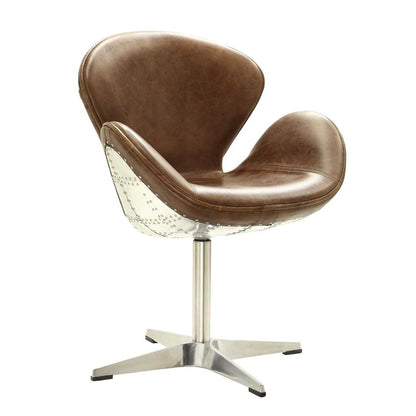 Brancaster Accent Chair w/Swivel Retro Brown Top Grain Leather & Aluminum