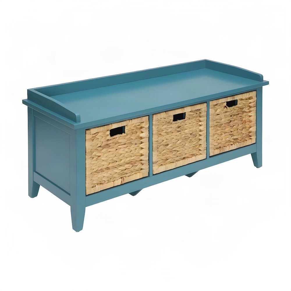 Wood Veneer Storage Bench with 3-Drawer Cabinet for Entryway, Teal