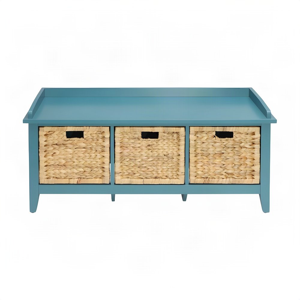 Wood Veneer Storage Bench with 3-Drawer Cabinet for Entryway, Teal