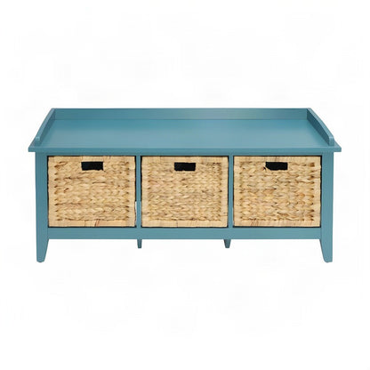 Wood Veneer Storage Bench with 3-Drawer Cabinet for Entryway, Teal