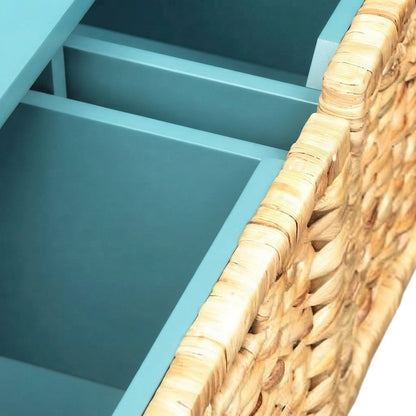 Wood Veneer Storage Bench with 3-Drawer Cabinet for Entryway, Teal
