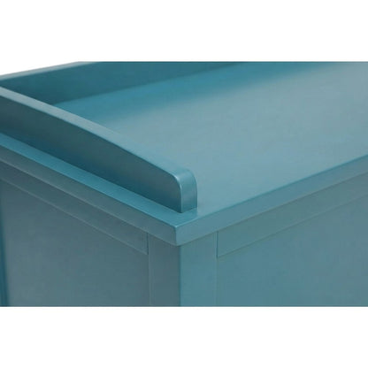 Wood Veneer Storage Bench with 3-Drawer Cabinet for Entryway, Teal